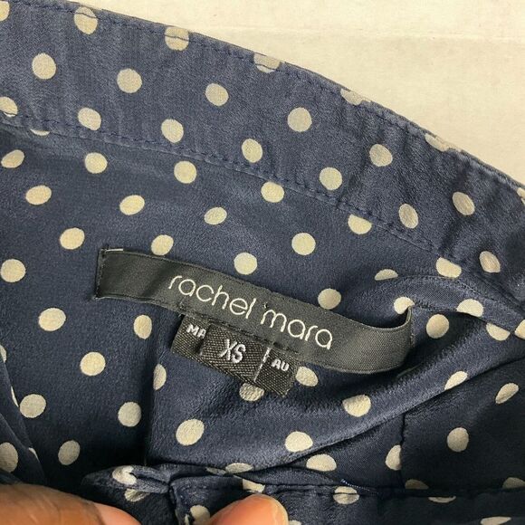 Rachel Mara Womens Silk Blouse Polka Dot Button Mandarin Collar Popover Shirt XS - Picture 5 of 10